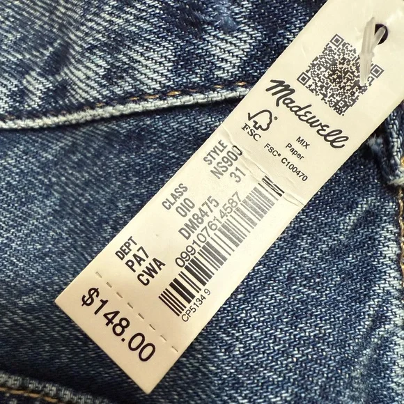 NWT Madewell 90’s Inspired Blue Denim Jeans